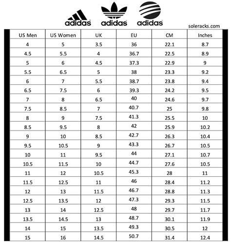 shoe size chart of Adidas